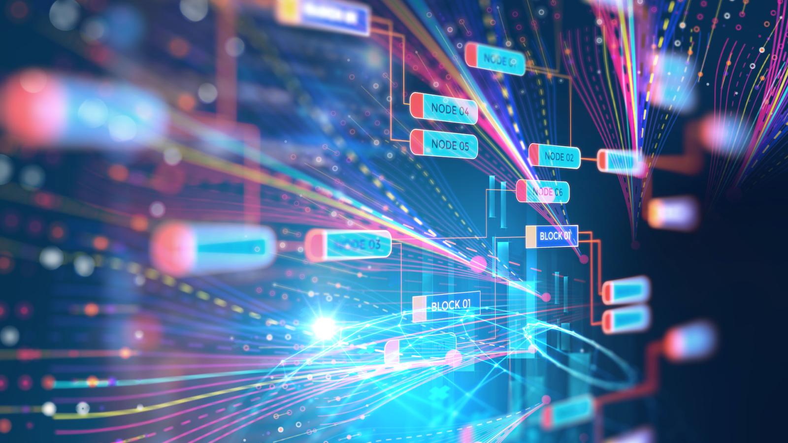 Data represented as connected nodes on a screen.