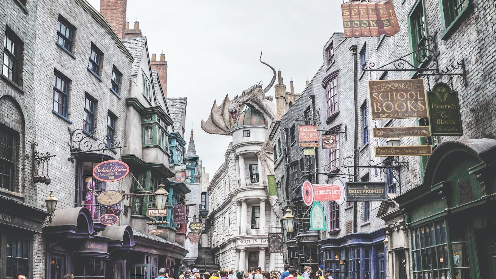 Representation of Diagon Alley from the Harry Potter Universe at Universal Studios, Orlando, Florida, USA.